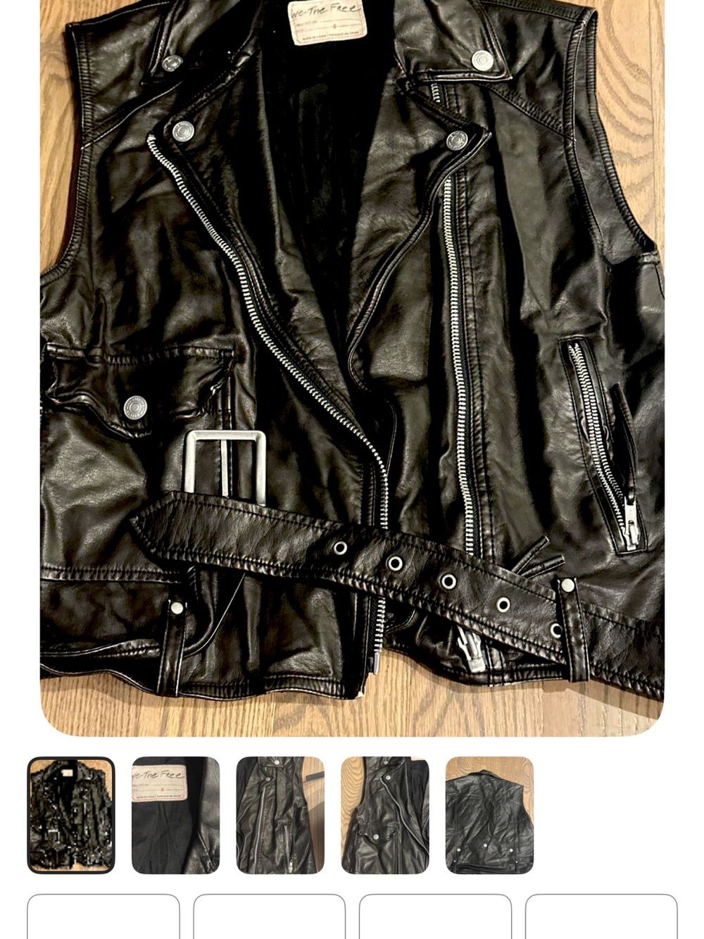 We The Free Black Leather Moto Vest with Belt